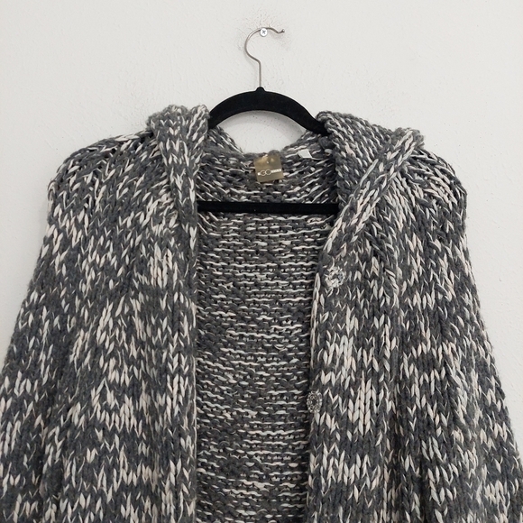 Go Silk Hooded Gray Silk Wool Blend Chunky Marled Gray White Button Cardigan S. - Picture 3 of 10